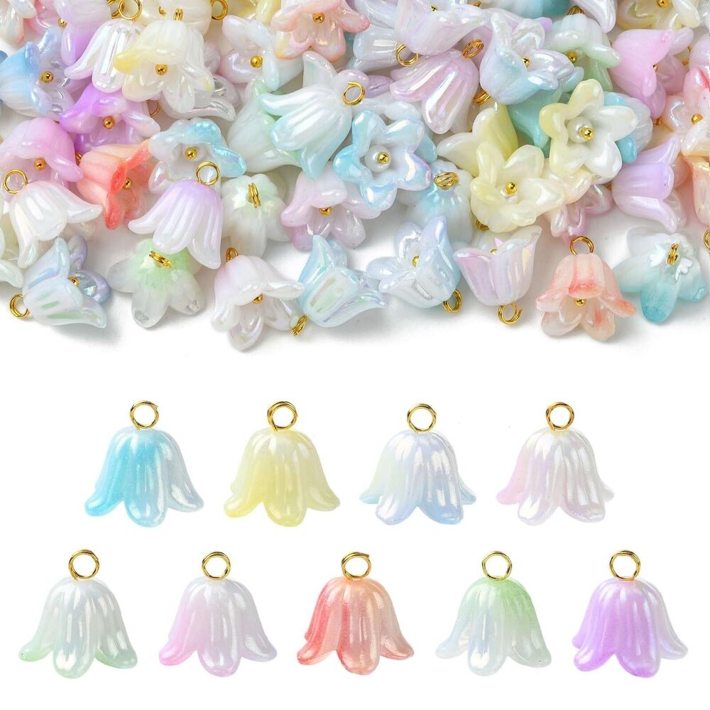 3571 90 pcs 9 Styles Lily of The Valley Acrylic Charms Orchid Floral Bell